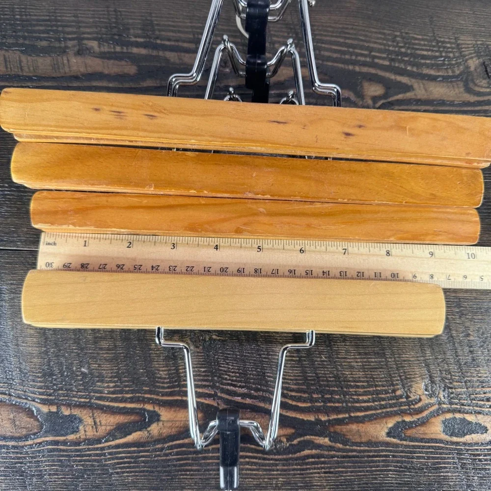 Unbranded Wooden Pant Hangers OS Brown Good 4pc Set Clamp Style Felt Lined